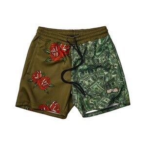 Reason Shorts Men’s Size XL Olive Green Allover Print Money and Roses
